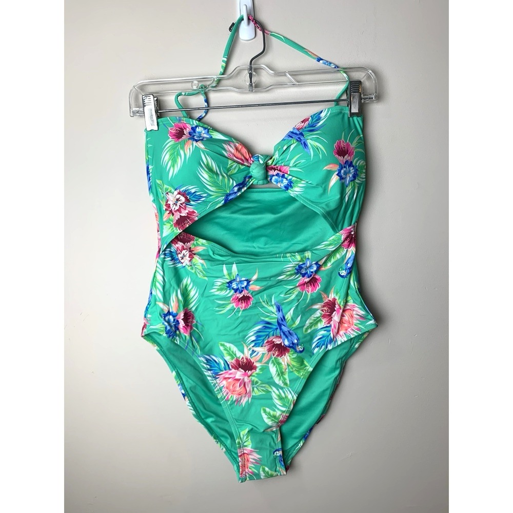 NEW BCBGeneration One Piece Swimsuit Womens Juniors Medium Green Knot Front wTag